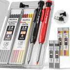 Carpenter Pencil Set with Sharpener & Refills, Heavy Duty Mechanical Woodworking Pencils for Construction, Drafting & Marking, Flat Pencils with Portable Case – 2, 3, 4 or 6 Piece Sets Available