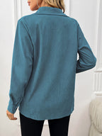 Corduroy Shirt Jacket Women Lapel Front Pocket Long Sleeve Shacket Casual Fall Outerwear Pale Pink Gray Peacock Blue Black XS S M L XL