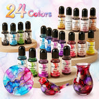 Alcohol Ink Set 24 Colors 10ml – High-Concentration Resin Dye for Epoxy Resin Art, Tumblers, Coasters, Fluid Painting & Crafts, Fast-Drying Acid-Free Pigment