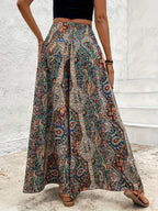 Women's Bohemian Wide Leg Pants High Waist Elastic Waist Paisley Floral Print Casual Flowy Trousers Spring Summer Fall S M L XL Multicolor