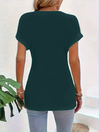 Women's Guipure Lace V-Neck Split Short Sleeve T-Shirt Vintage Knit Polyester Top Black Grey S M L XL Spring Summer Casual Chic