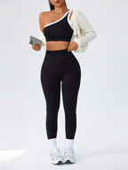 Women's 2-Piece High-Waisted Butt-Lifting Leggings & Sports Bra Set – 90% Polyamide Stretchy Minimalist Yoga Running Workout Outfit with Camisole Top, Solid Color, S-XL