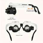 Head Mounted Magnifier 8X 15X 23X Hands-Free Dual Lens Magnifying Glasses with Adjustable Headband for Jewelry Making Electronics Repair Crafting Reading and Precision Work