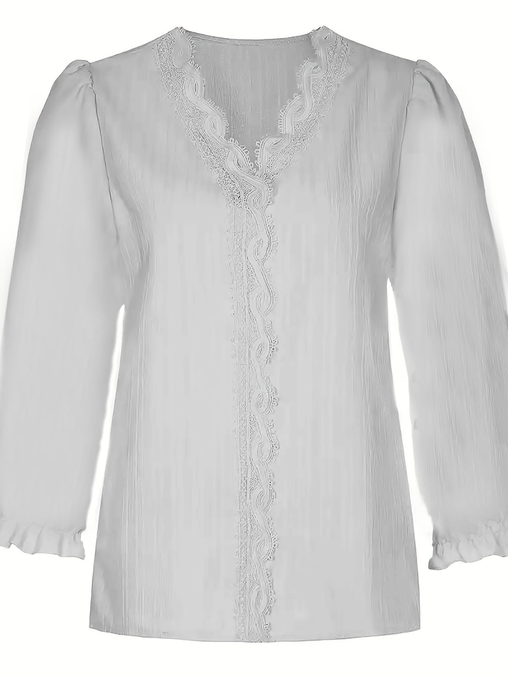 Women's Elegant Lace Texture V-Neck Short Sleeve Blouse Lightweight Breathable Spring Summer Casual Shirt Machine Washable White S-XXL