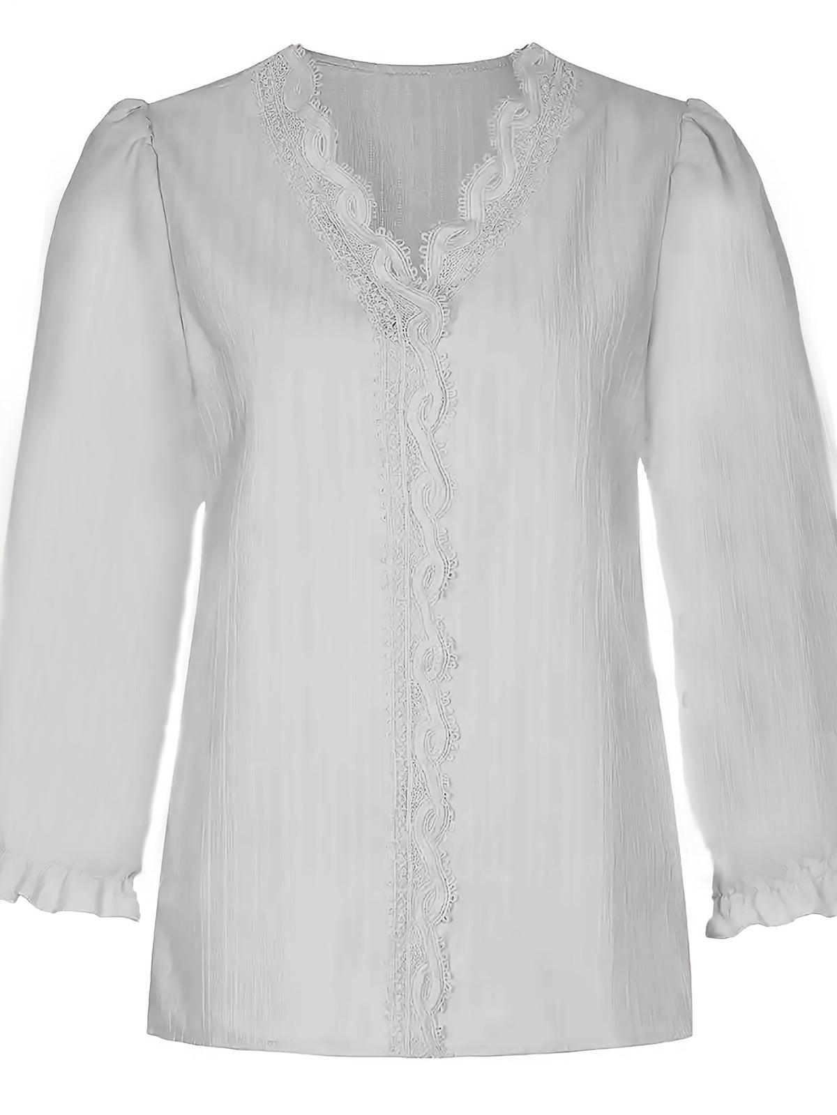 Women's Elegant Lace Texture V-Neck Short Sleeve Blouse Lightweight Breathable Spring Summer Casual Shirt Machine Washable White S-XXL