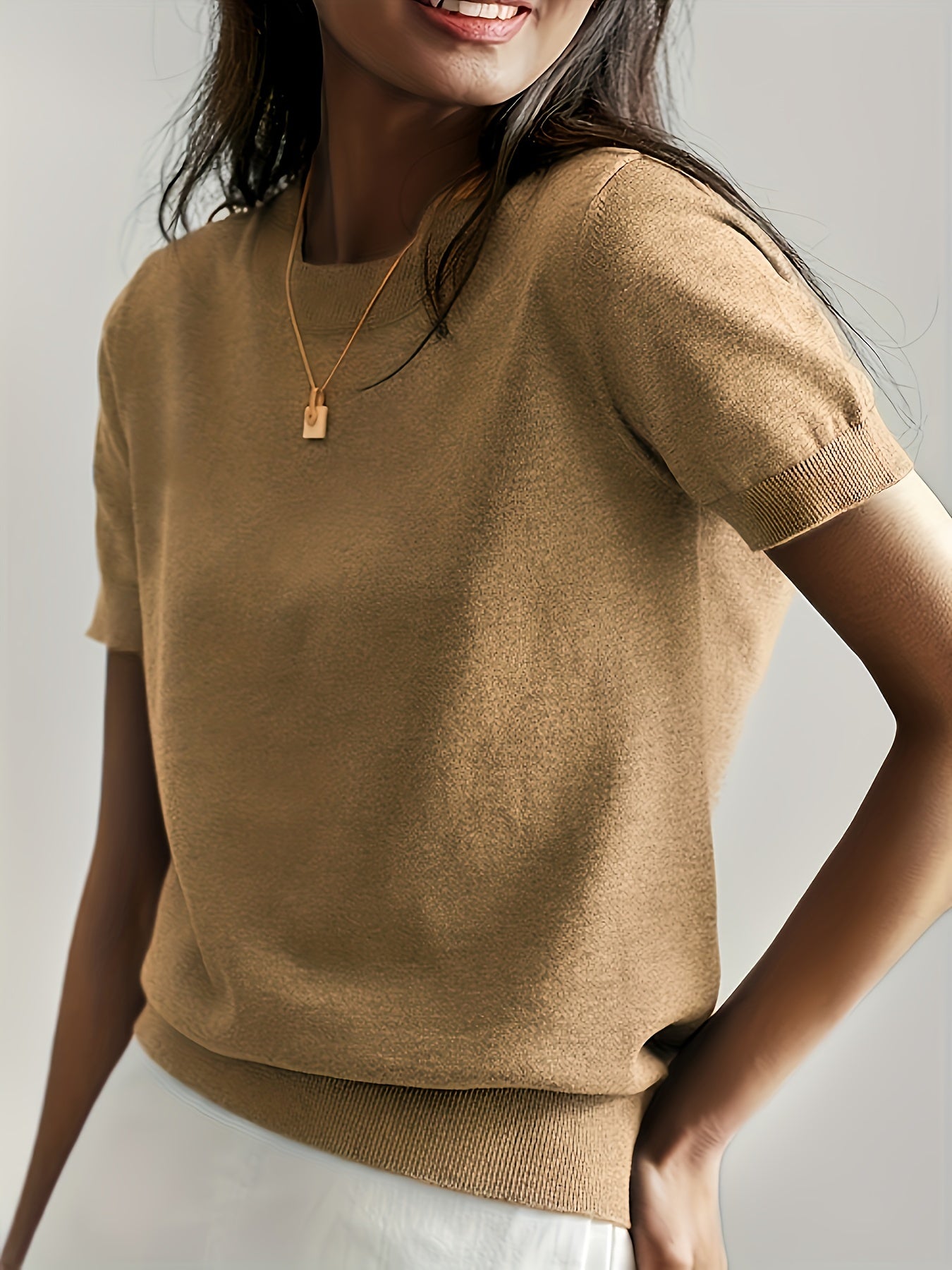 Women's Solid Color Short Sleeve Crew Neck T-Shirt – Lightweight Casual Basic Top for Spring Summer Fall