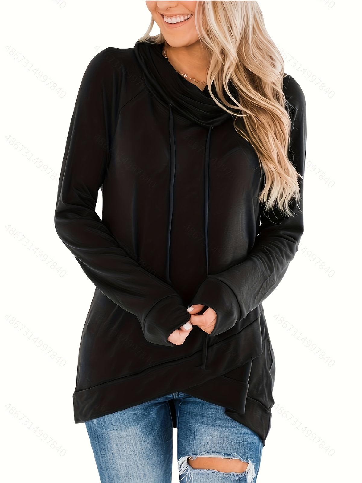 Women's Turtleneck Hooded Sweater Waist-Cinching Drawstring Pullover | Long Sleeve Raglan Hoodie in Pink Black Olive Green S M L XL XXL