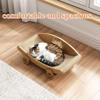 Natural Sisal Cat Scratcher Lounge Chair with Hanging Ball Toy – Solid Wood Curved Cat Bed Scratching Pad, Anti-Scratch Kitty Sofa, Furniture Protector for Indoor Cats