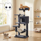 Multi-Level Cat Tree Tower 44-66 Inch with Hammock Sisal Scratching Posts Cozy Cave Perches Anti-Tilt Stable Cat Condo for Multi-Cat Families Kittens & Cats Gift