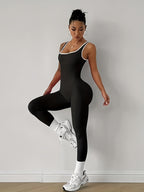 Women's Sleeveless Square Collar Jumpsuit – 90% Nylon Stretch Fabric, Thick & Opaque Active Wear for Yoga, Pilates, Running, Fitness & Everyday Events, Sizes S-XL, Multiple Colors