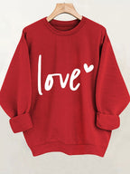 Valentine's Day Sweatshirt Women Crew Neck Heart Print Pullover Casual Fall Winter Top Red Cozy Graphic Sweater S M L XL XXL US Ship