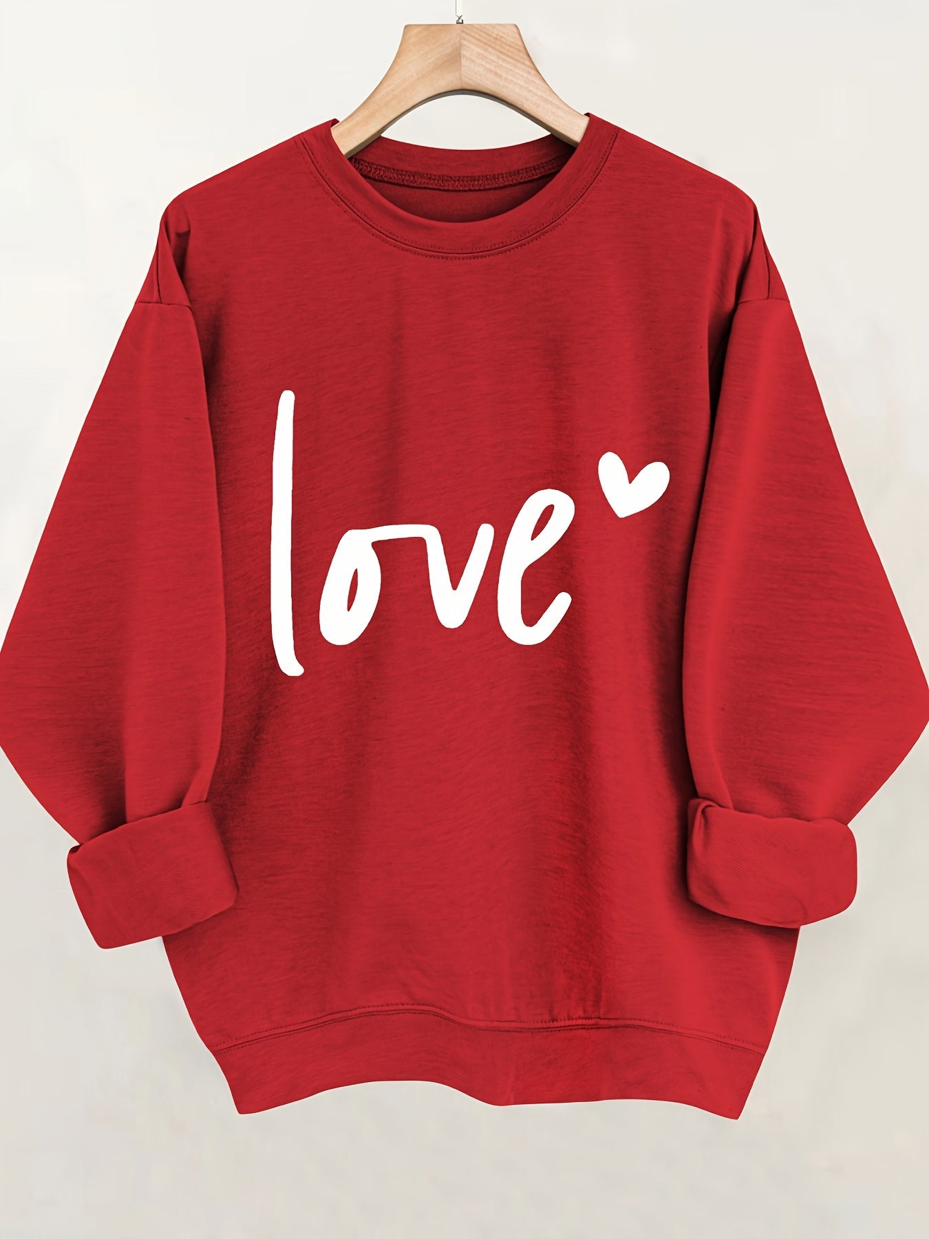 Valentine's Day Sweatshirt Women Crew Neck Heart Print Pullover Casual Fall Winter Top Red Cozy Graphic Sweater S M L XL XXL US Ship