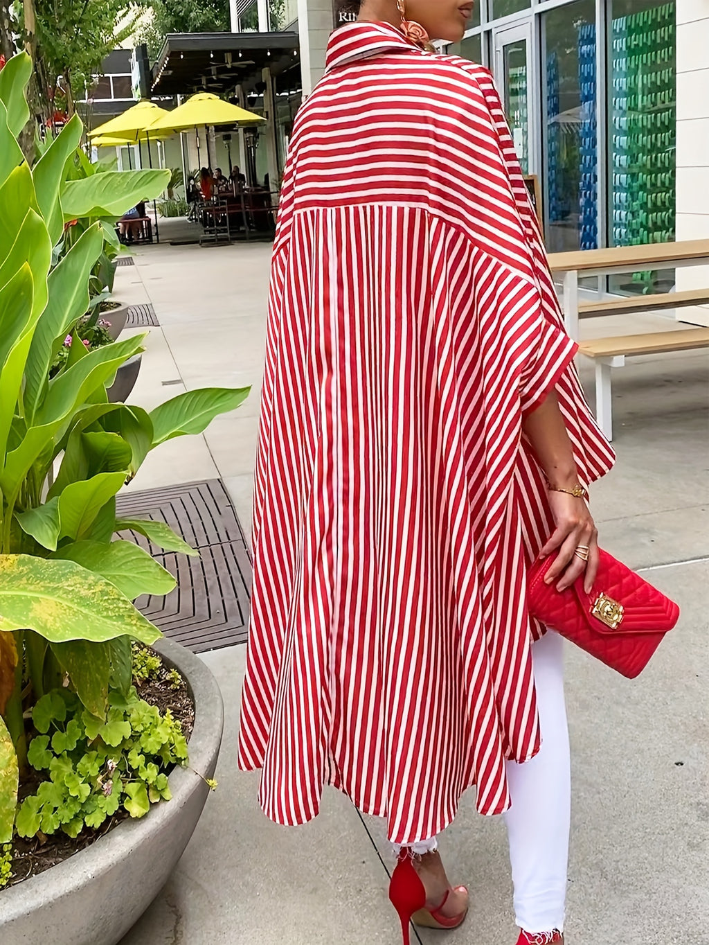 Women's Casual Striped Print Shirt Front Short Back Long Hem Long Sleeve Lapel Blouse 100% Polyester S M L XL XXL Red Black White