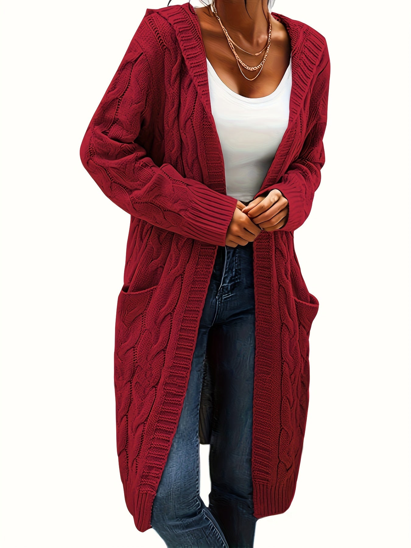 Women's Collarless Knit Cardigan – Minimalist Solid Color Polyester Casual Open Layer for Fall & Winter in 19 Colors