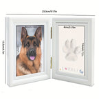 Pet Paw Print Photo Frame with Clay Impression Kit - Foldable Desktop Memorial Frame for Dogs & Cats, Personalized Pet Keepsake Gift for First Anniversary & Pet Loss Tribute (White/Black/Wood)