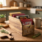 Wooden Divided Spice Box Vintage Rustic Kitchen Countertop Organizer, Multi-Compartment Storage Container for Seasoning Bags, Tea Bags, Coffee & Snacks, Space-Saving Home Decor Display Rack