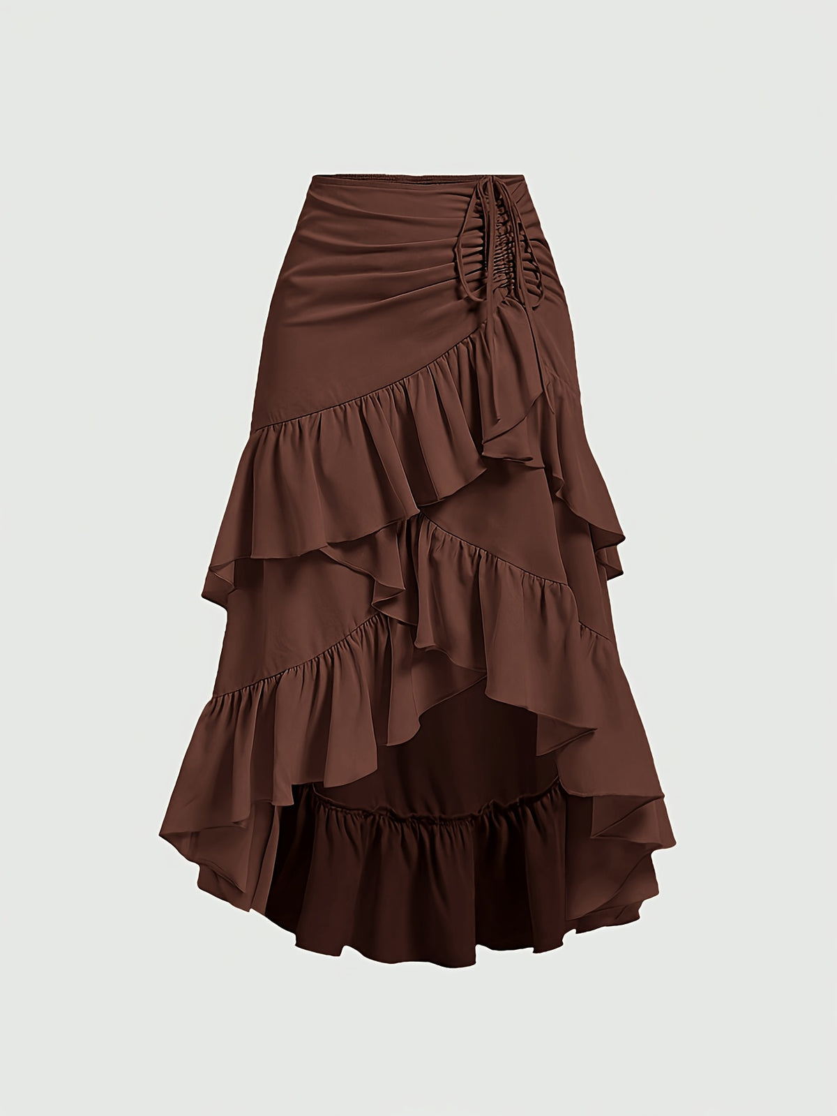 Women's Asymmetrical Pleated Hem Multi-Layer Midi Skirt – Flowy Chiffon-Style 100% Polyester Spring Fall Fashion Tiered Ruffle Swing Skirt
