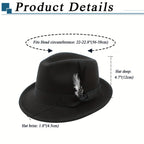 Short Brim Felt Fedora Hat for Men & Women – Classic Feather Panama Dress Hat in 7 Colors, Black Brown Navy Red Gray Coffee, Unisex Jazz Cap for Formal Casual Daily Wear