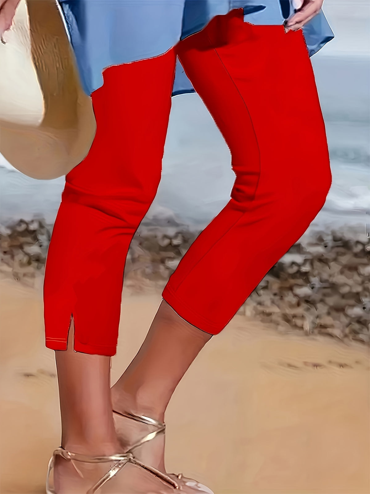 Women's Solid Color Elastic Waistband Stretch Casual Pants – Medium Stretch All-Season Comfortable Pull-On Trousers for Daily Wear