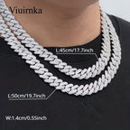Men's Cuban Link Chain Necklace Hip Hop Style with Synthetic Gem Inlay – Silver & Gold Tone, 45cm / 50cm, Gift Box Included, Bold Statement Jewelry for Any Occasion
