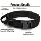Tactical Dog Collar & Leash Set – Heavy-Duty Adjustable Polyester with Metal Buckle & D-Ring for All Dog Sizes, Military-Style Training Collar and Leash in Black & Khaki, Sizes M & L