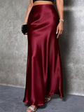 Women's Satin Texture Maxi Skirt Elegant High Slit Long Skirt Holiday Party Christmas Valentine's Day Date Night Office Luxury Design Red Black White Pink Brown XS S M L XL XXL