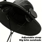 Men's Wide Brim Sun Hat with 2 Built-In Fans – Breathable UV Protection Fishing Hat for Outdoor Camping Hiking Beach Summer