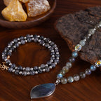Labradorite & Moonstone Double Pendant Necklace Set 2pcs – Natural Stone Bohemian Jewelry with Aurora Borealis Effect, Spiritual Gift for Women, Teens, Mothers Day & Christmas