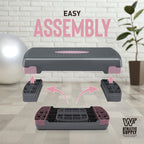 Adjustable Height Aerobic Stepper Set with 2 Dumbbells & Measuring Tape – Non-Slip Exercise Step Platform, 4"-6" Level Risers, 550 LB Capacity, Home Gym Workout – Pink Grey, Blue & Green