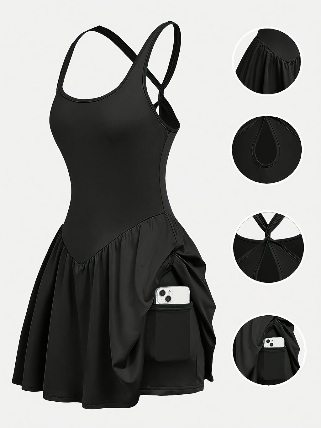 Backless Yoga Sports Dress for Women - Casual Anti-Sheer Tennis Skirt, Outdoor Running Fitness Built-In Shorts, 4-Color Athletic Workout Dress S-XL