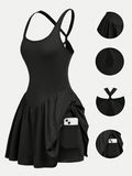 Backless Yoga Sports Dress for Women - Casual Anti-Sheer Tennis Skirt, Outdoor Running Fitness Built-In Shorts, 4-Color Athletic Workout Dress S-XL