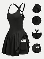 Backless Yoga Sports Dress for Women - Casual Anti-Sheer Tennis Skirt, Outdoor Running Fitness Built-In Shorts, 4-Color Athletic Workout Dress S-XL