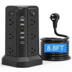 Power Strip Tower 16 AC Outlets 5 USB Ports USB-C PD20W 1500J Surge Protector Flat Plug Desktop Extension Cord