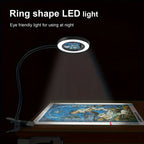 Diamond Painting Magnifier LED Clamp Lamp 10X Hands-Free 5V USB 3 Color Modes 10 Brightness Levels 18'' Flexible Gooseneck for Crafts Sewing Jewelry Making Embroidery Reading Hobby Desk Light