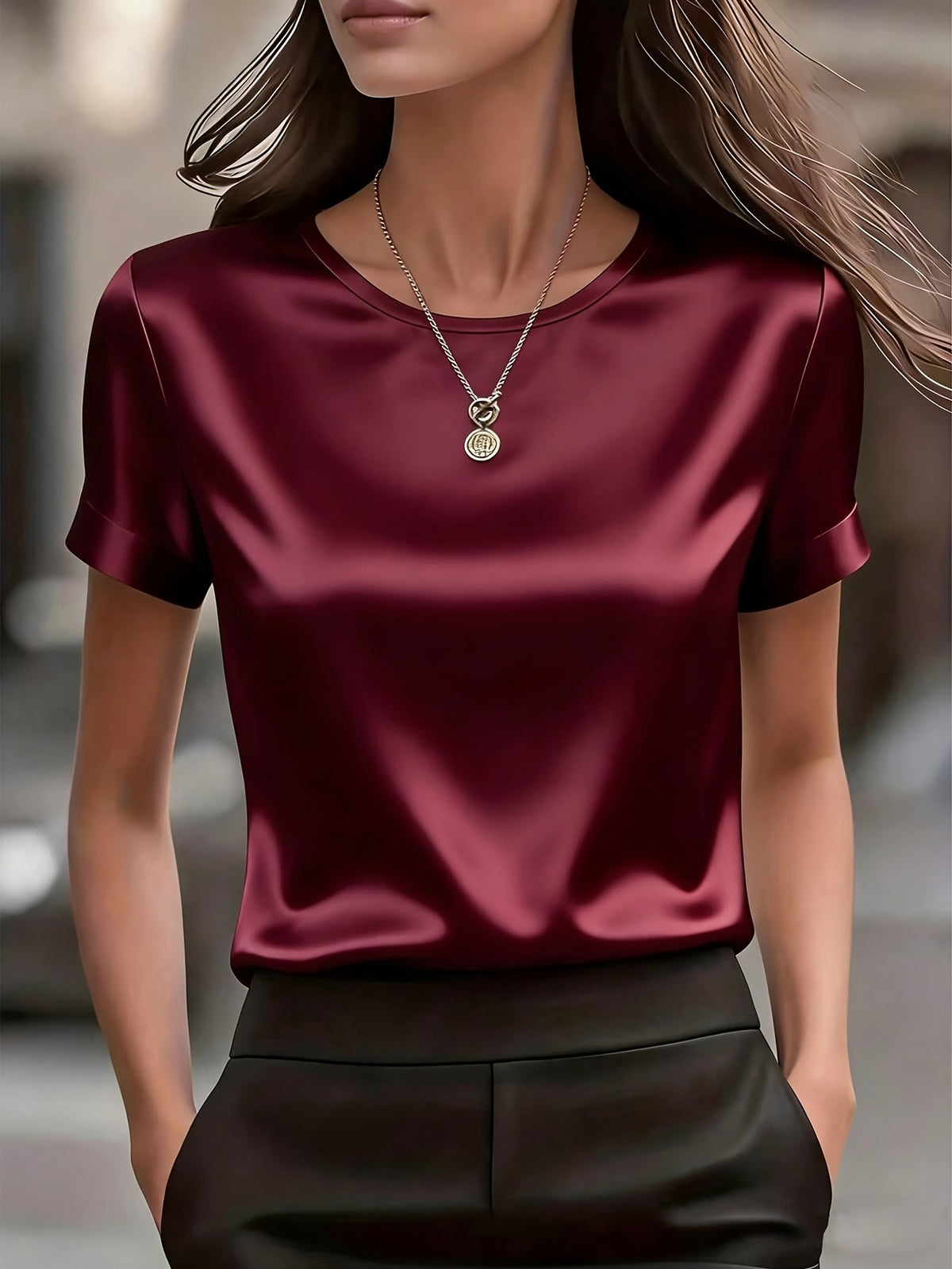 Women's Slim-Fit Elegant Office T-Shirt – Solid Color Formal Fitted Top for Work, Business Casual & Everyday Professional Style