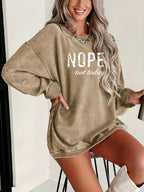 NOPE Printed Long Sleeve Top Women Crew Neck Graphic Shirt Casual Pullover S M L XL XXL Khaki Pink Letter Print