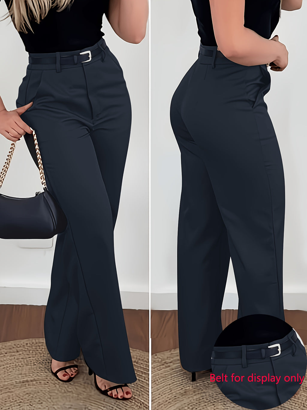 Women's Elegant Solid Color Trousers Machine Washable Office Casual Wide Leg Pants with Pockets S-XXL Dark Gray Burgundy