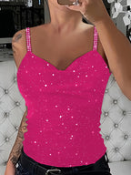 Women's Sequin Rhinestone Strap Cami Top Sexy V-Neck Sleeveless Tank Top Glam Party Night Out Going Out Tops Spring Summer Fall S M L XL XXL