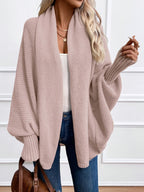 Batwing Sleeve Open Front Shawl Collar Cardigan Women Loose Knit Sweater Coat – Khaki Solid Color Lightweight Layering Outerwear