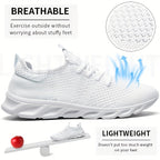 Men's Lightweight Breathable Knit Mesh Sneakers EVA Sole Low-Top Lace-Up Running Walking Shoes White Red Black Round Toe All-Season Gym Travel Daily Wear Sizes US 6-13.5