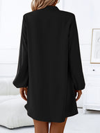 Women's V-Neck Long Sleeve A-Line Flared Dress Elegant Solid Color Single-Breasted Midi Dress for Spring Summer Party Casual