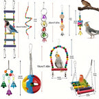 Parrot Toy Combo Set - Bird Cage Swing Perch Rod & Chewing Toys Bundle for Parrots Parakeets Cockatiels Budgies Lovebirds - Bird Cage Enrichment Accessories Assorted Colors