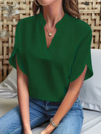 Women's V-Neck Batwing Sleeve Blouse Loose Fit Solid Color Pullover Top - Casual Commuter Style for Spring Summer Fall | Lightweight Breathable Shirt