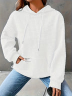 Women's Waffle Hooded Long-Sleeve Sweatshirt – Solid Color Cozy Pullover Hoodie for Autumn & Winter Casual Loungewear & Everyday Wear
