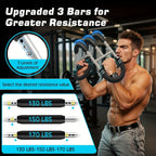 Adjustable Spring Exercise Bar 3-Speed Resistance Arm Trainer for Forearm Triceps Chest Strength, Detachable Portable Home Gym Fitness Equipment, Upper Body Muscle Builder - Black Mini, Red 3-Tube, Blue Reinforced