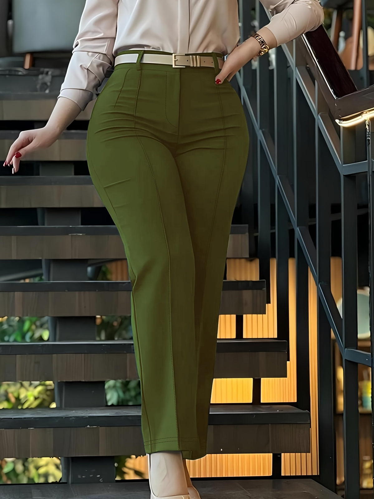 Women's Solid Color Tailored Suit Trousers – Chic Long Length 100% Polyester Structured Pants for Office, Business Casual & Formal Occasions