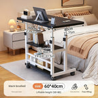 Portable Mobile Desk with Wheels & Adjustable Height Lift Table – Small Computer Study Desk for Bedside Sofa Crafts Home Office in Black or White