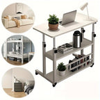 Portable Mobile Desk with Wheels & Adjustable Height Lift Table – Small Computer Study Desk for Bedside Sofa Crafts Home Office in Black or White