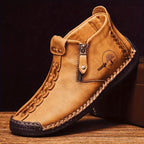 Men's Ankle Boots Hand-Stitched Casual Loafers Slip-On Outdoor Work Shoes for Men – 4 Colors, Sizes US 7.5-12.5, Durable Non-Slip Sole