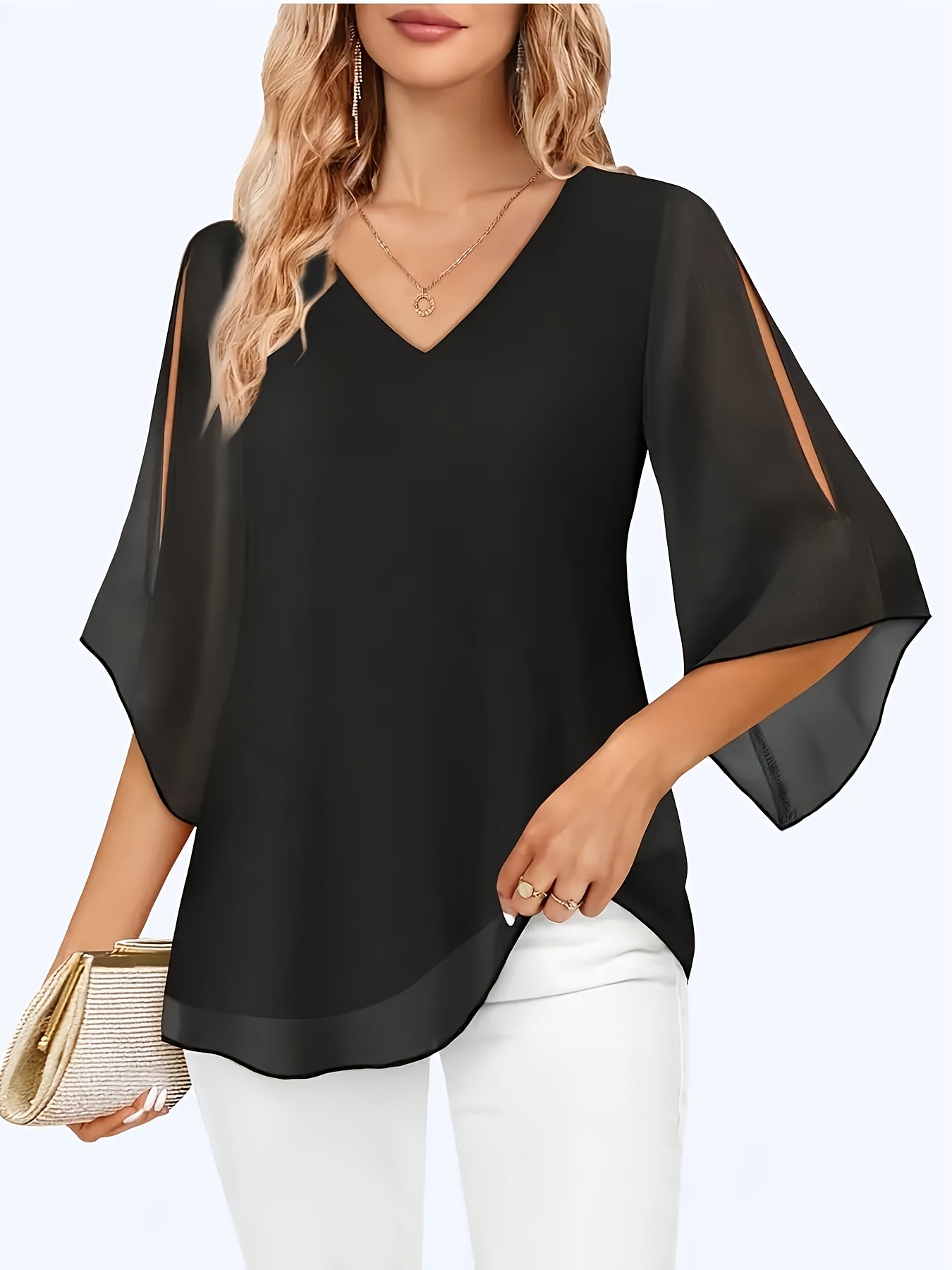 Women's Chiffon Blouse Lightweight Casual Long Sleeve Button Down Shirt | Navy Khaki Black Loose Fit Office Work Top S-XXL
